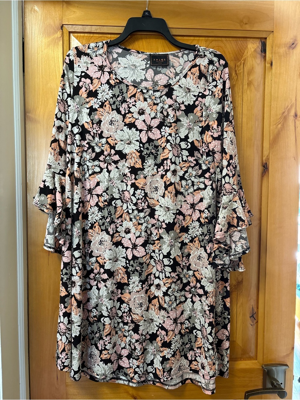 Amana Black Floral Ruffle-Sleeve Women's Dress